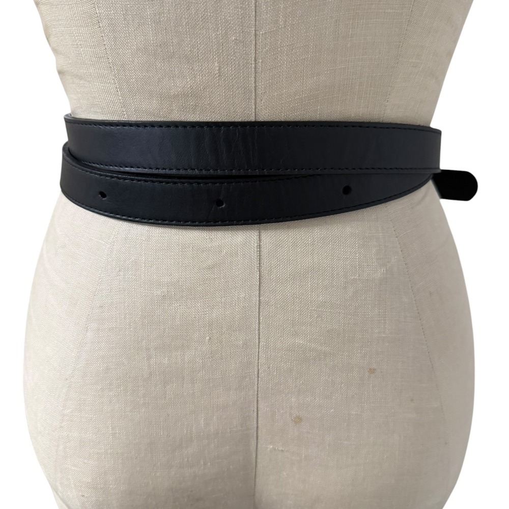NEW Janessa Leone Belt Black Leather Wrap Silver Buckle Myra Size S Handmade 1" - Picture 5 of 9